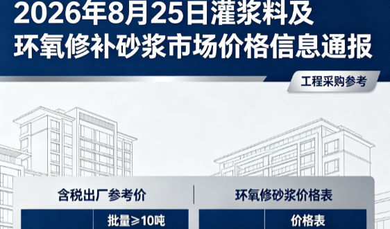 张家港2026年8月25日灌浆料及环氧修补砂浆市场价格信息通报